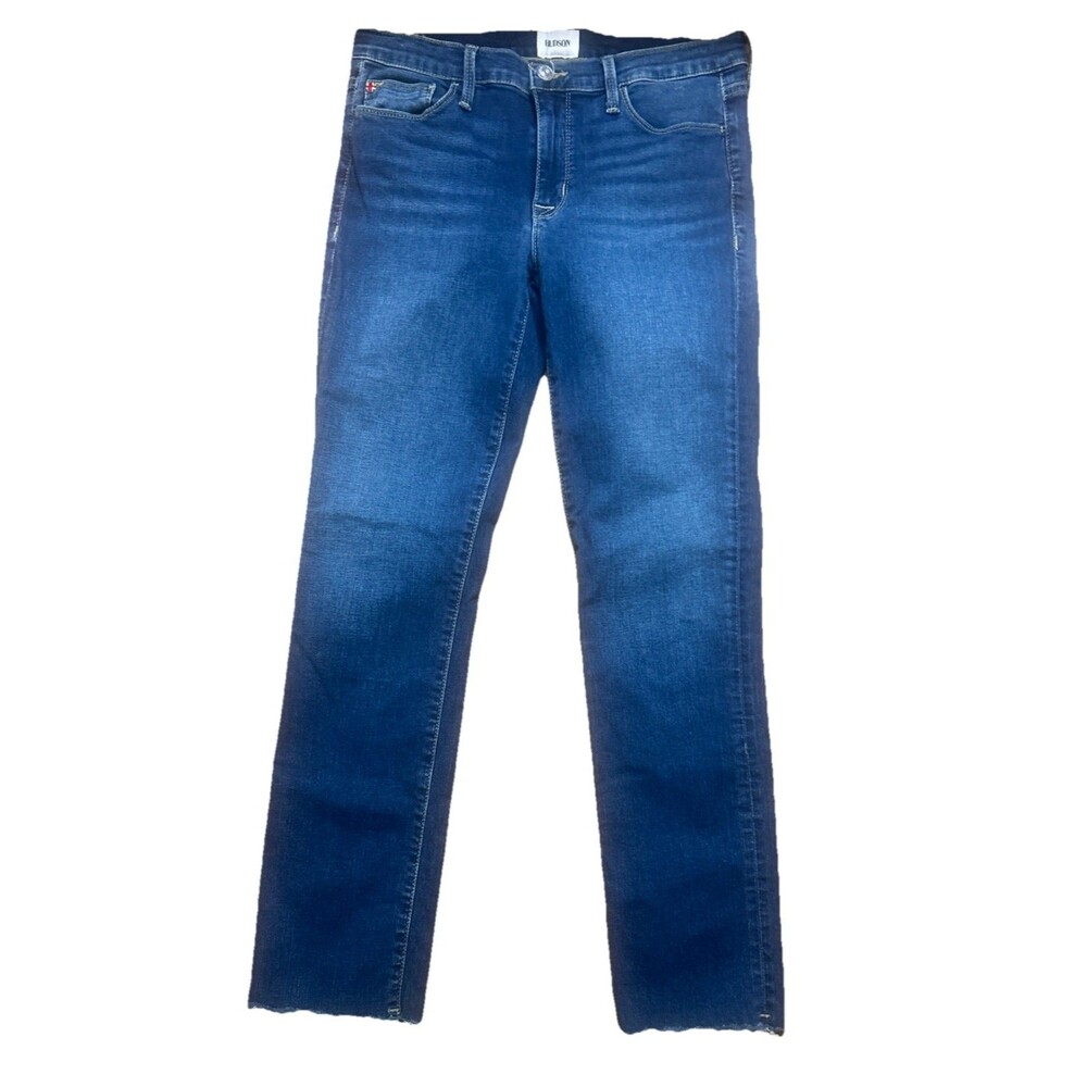 Hudson Natalie Straight Mid Rise Jean Raw Hem Stretch Women Size 26 Inseam 27